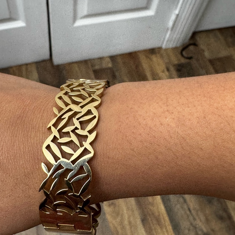 Chunky Leaf Wide Boho Bangle Bracelet - Picture 6 of 6